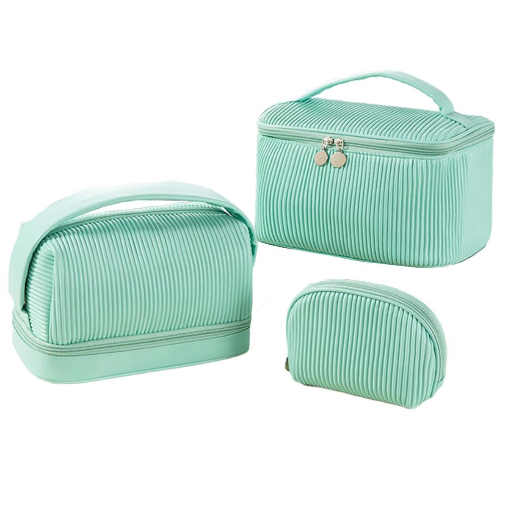 Siomlana Makeup Pouch Large Travel PU Vanity Makeup Gift 3-Piece Set, Capacity, Pouch, Leather, Stylish, Handbag, Cute, Lightweight, Pouch, Popular,