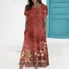 Women's Summer Casual Fashion Printed Short Sleeve Round Neck Pocket Dress