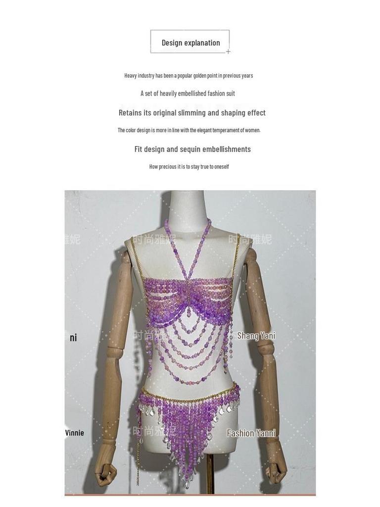 Yanni Hot Girl Perlen Körperkette Halskette und Midi-Rock Set