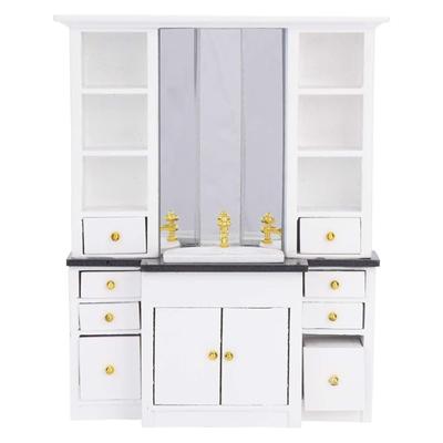 Elegant Wood Dollhouses Bathroom Sink Cabinet Model Figurine For 1/12 Scale Miniature Bathroom Kitchen Scene Display
