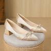 Black Heels Elegant Woman Heeled Shoes Show Thick Heel Pointed Women's Shoes 2026 New Bow Satin Middle Heel Single Shoes Women