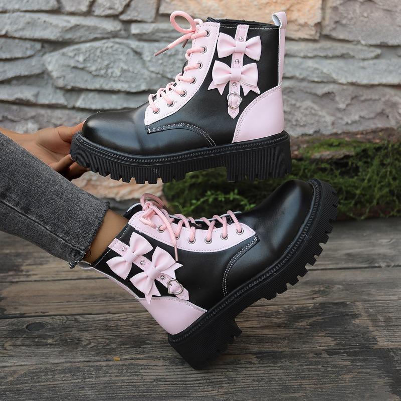 Fashion Shoes for Women Short Boots New Bow British Style Thick Heel Fashion Women Locomotive Boots High Quality Short Boots Botas Mujer