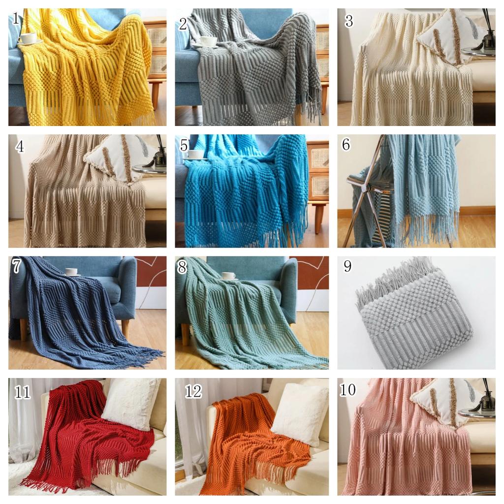 Luxury Solid Color Fringe Bean Blankets Tassels Knitted Throw Blanket Chunky Cozy Farmhouse Gift All Season Comfort For Home