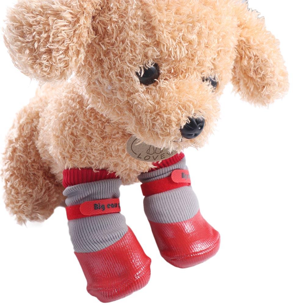 4pcs/set Soft Waterproof Puppy Socks Shoes Non-slip Puppy Scratch-proof Foot Covers  Autumn