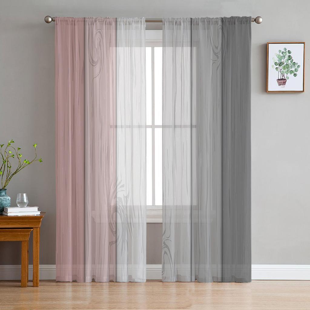 Vintage Pink Grey Gradual Wood Grain Sheer Curtains for Living Room Decoration Window Curtains Kitchen Tulle Voile Curtains