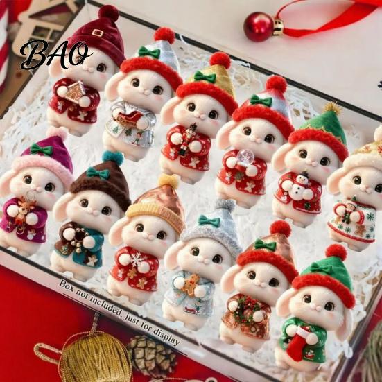 Festive Bunny Hanging Decor Christmas Wooden Ornament, 2D Flat Rabbit with Santa Cute Animal Tree Ornaments Hat, Holiday Pendant for Wreath Door, Home