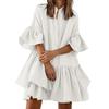 Summer Casual Loose Swing Dress for Women Babydoll Tiered Ruffle Sleeve Pleated Mini Mid-Length Dress Daily Life Beach Parties