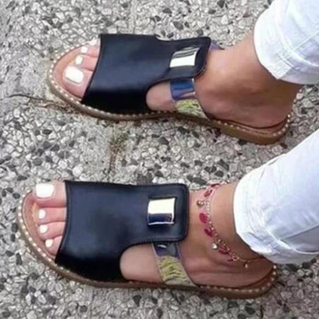 

Летние женские тапочки на плоской подошве, повседневные пляжные сандалии, новые трендовые модные женские шлепанцы, обувь с открытой пяткой, женские шлепанцы Mujer 38 чёрный