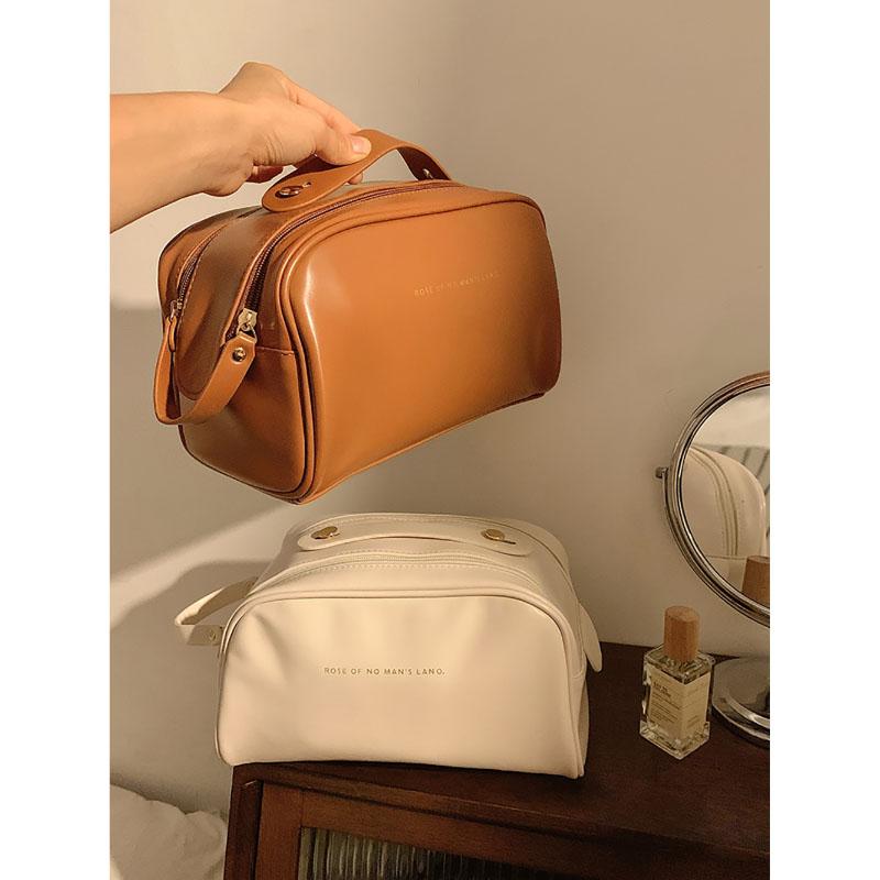 Large Capacity Double Zipper Makeup Bag Female Portable Simple New High-Grade Sense Travel Skincare Toiletry Bags Storage Pack