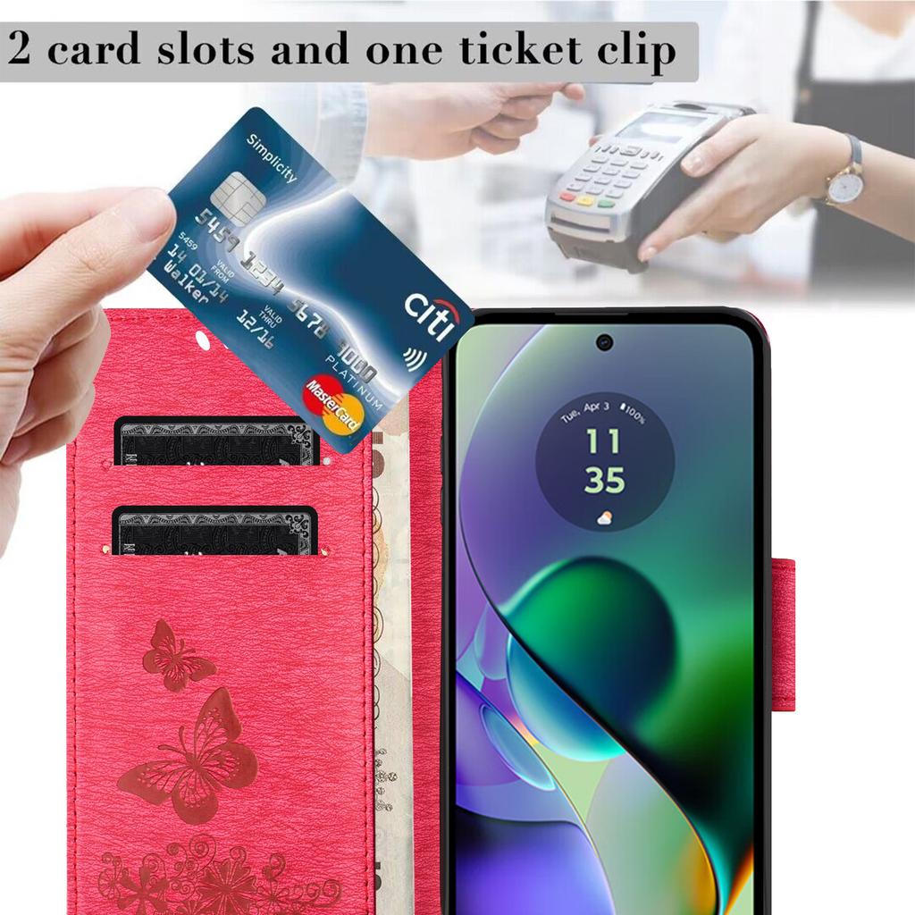 For Motorola Moto G35 5G Case Butterflies Flower Leather Wallet Flip Phone Cover
