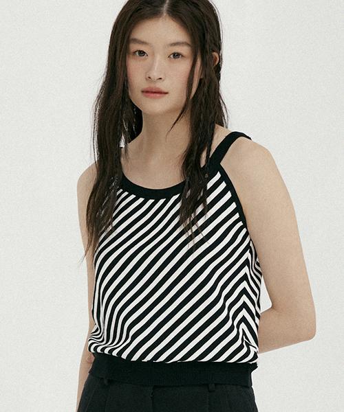 Lingseoul Striped Bias Knit Sleeveless-Black