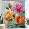 Rosebud Shower Curtain, Floral Plants, Spring Bathroom Decorative Shower Curtain, Waterproof Shower Curtain With Hooks