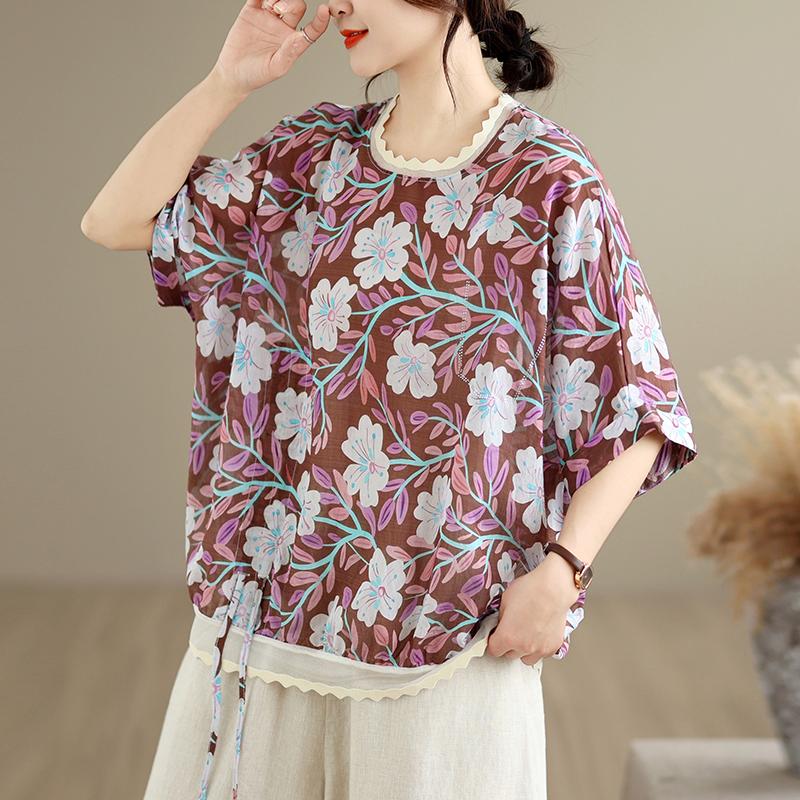 DIMANAF 2026 Plus Size New T-Shirt Women Blouse Lady Tops Tees Print Flower Loose Casual Shirts Oversize Beach Summer