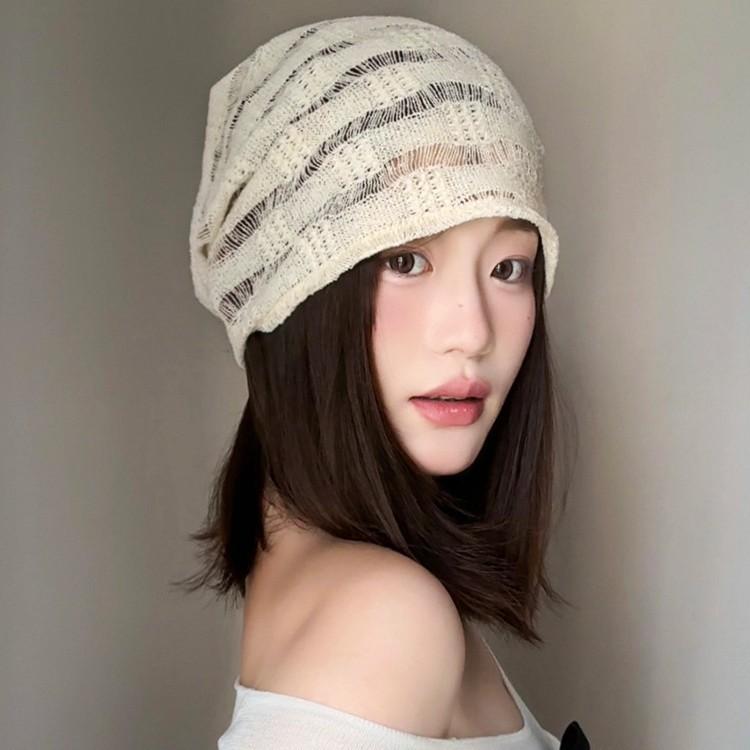 Spring and summer headgear breathable thin hot girls wear face small Internet celebrity pullover hat curling heap hat fashionable