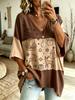 Women's Casual V-neck T-shirt, Oversized Half Sleeved Holiday Printed Top
