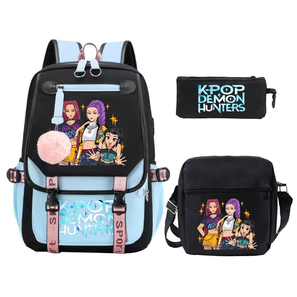 Demon Hunters Peripheral Printing Children's Fashion Backpack Cross-border Large Capacity Primary and Secondary School Student Leisure School Bag Set