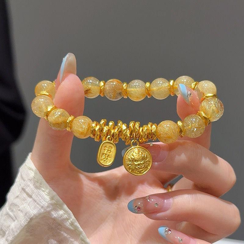 Elegant Yellow Wealth God Bracelet with Tassel - Attracts Wealth & Blessings, Perfect Good Luck Gift for Women
