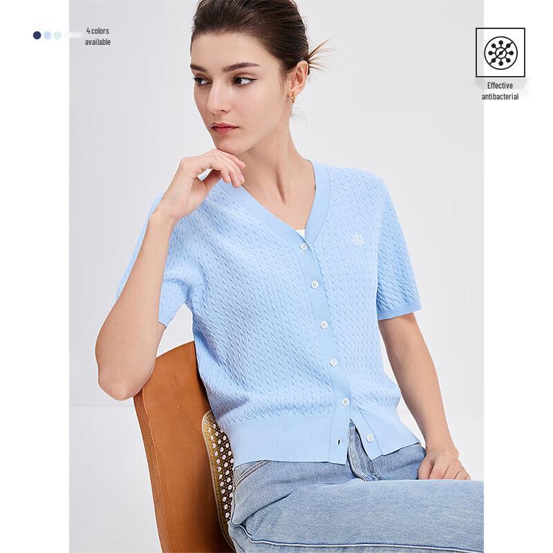 Navigare Women's Short Sleeve V-Neck Cable Knit Cardigan
