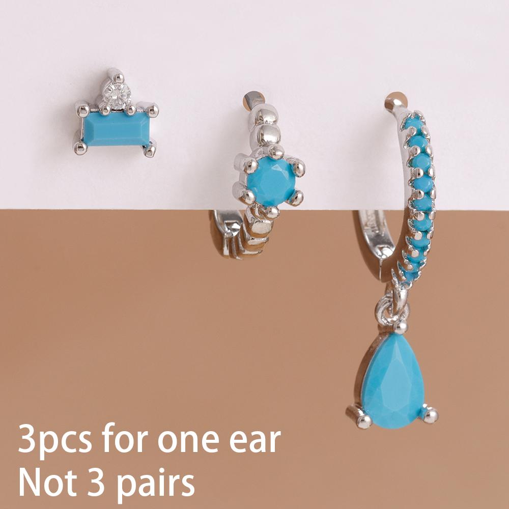 Sada 3 kusů nerezových kruhových náušnic pro ženy Luxusní zirkonový krystal Huggie Květina Kapka vody Piercing Náušnice Svatba Šperky