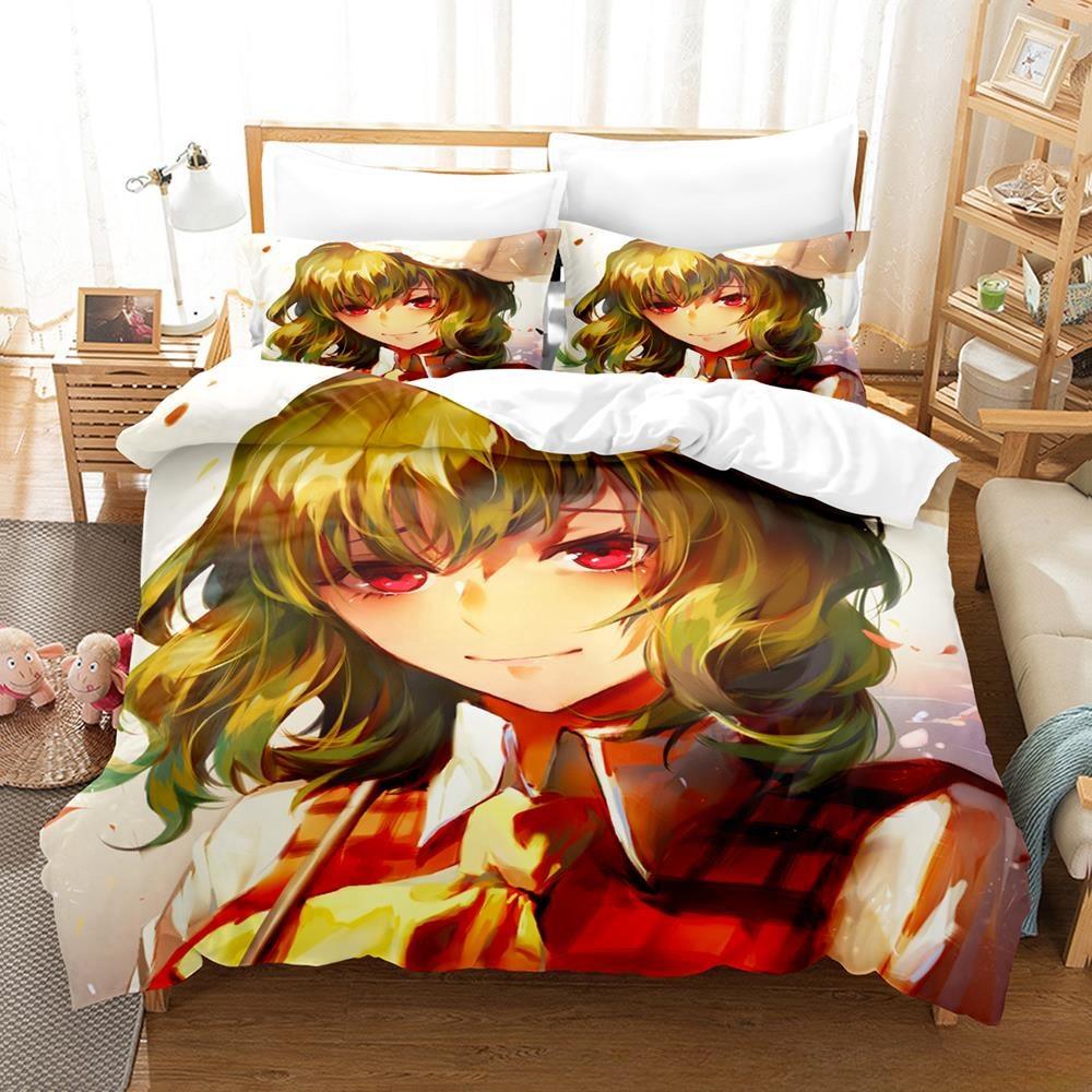3D Druck Anime Kawaii Mädchen Yuuka Kazami Bettwäsche Set Einzelbett Twin Full Queen King Size Bettset Erwachsene Kind Schlafzimmer Bettbezug Sets
