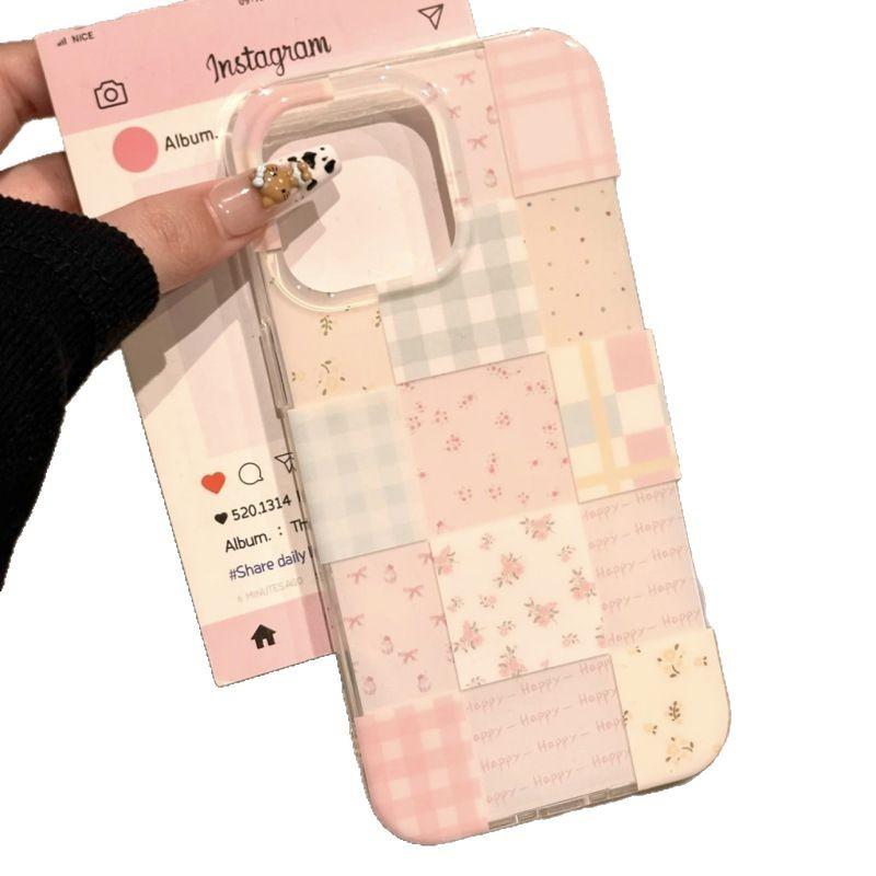 Palace grid splicing floral iPhone16/17promax mobile phone case for Apple 15 white background imd14/Air case
