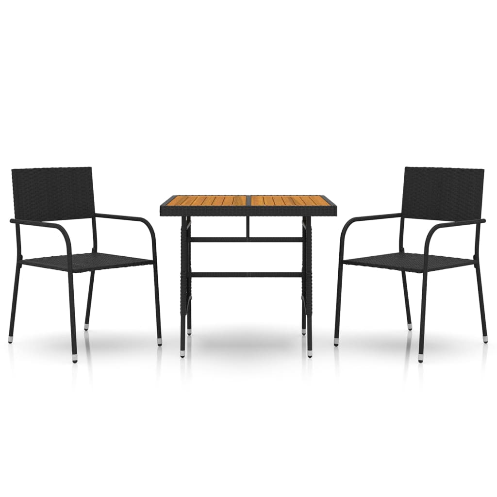 3 Piece Garden Dining Set Poly Rattan Black