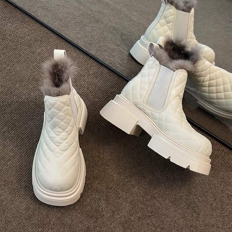 

Меховые интегрированные зимние ботинки женские 2025 новые зимние на толстой подошве маленькие ботинки мартин флисовые теплые короткие ботинки 40 белый