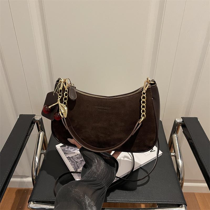 Faux Suede Crescent Moon Bag For Women, Minimalist Shoulder Crossbody Purse, Casual Single Strap Handbag