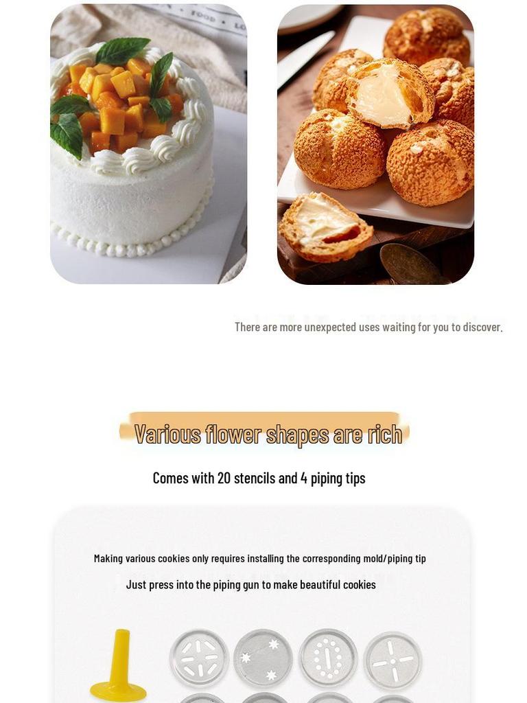 Multifunktionale Haushalts-Kekspresse mit 20 Baiser- und Keksformen und Spritztüllen.