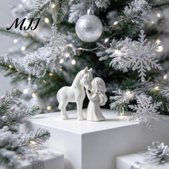 PLA Plastic Crafts 3D Printed Girl Horse Figurine, DIY Paintable Equestrian Sculpture, Modern Themed Keepsakes Minimalist Tabletop Ornament, Christmas