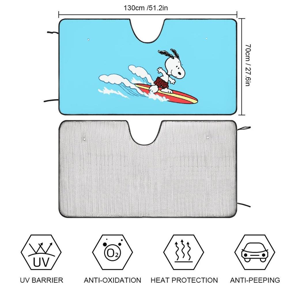 Snoopy Sunshade for Front Light Heat Suction UV Character Car 130x70cm Car, Sunshade, Blocking, Insulating, Cup, Sunshade, Protection, Foldable,