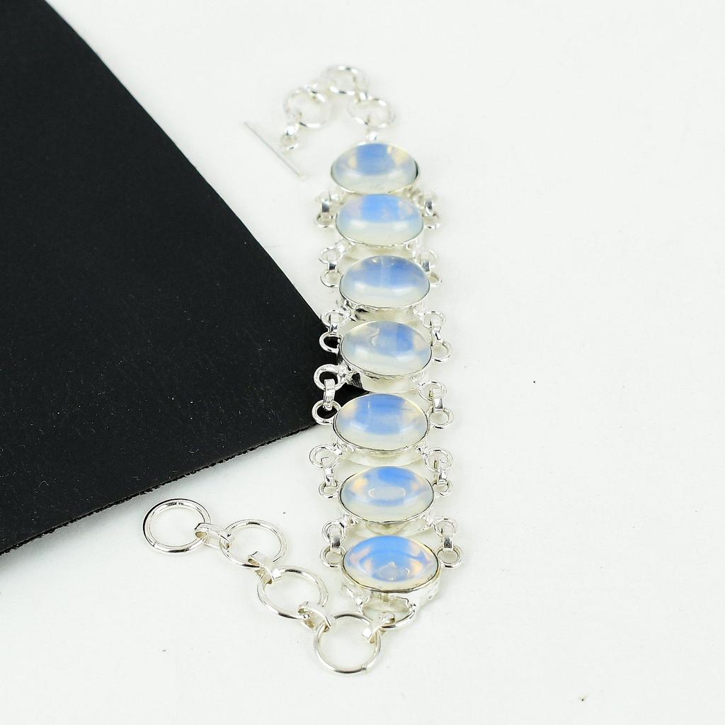 Brățară frumoasă cu piatră prețioasă Opal Lăptos, lucrată manual din argint sterling 925, brățară cu Opal Lăptos pentru soție, brățară unisex, cadou pentru mamă
