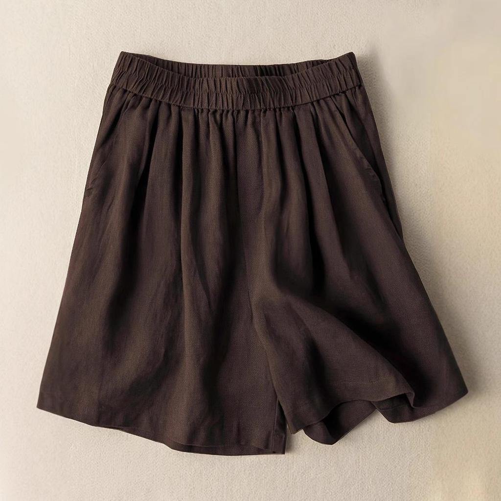 Women's Summer Retro Cotton Linen Wide-Leg High-Waisted Breathable Shorts - Loose, Slimming, Artistic, Casual.
