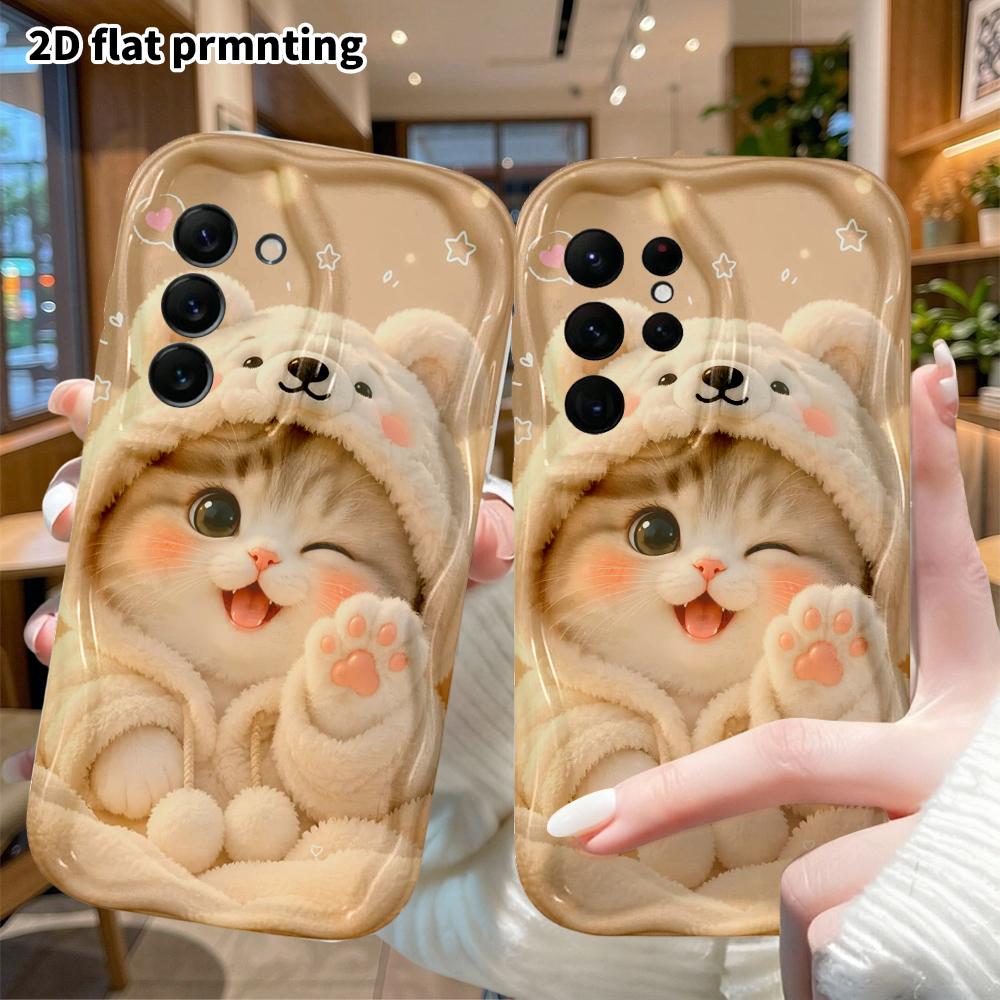 Phone Case: 2D flat Samsung Galaxy A34 A35 M05 M06 S20 S22 S21 FE Plus 5G, protective case with a winking kitten, perfect Christmas and Halloween holi