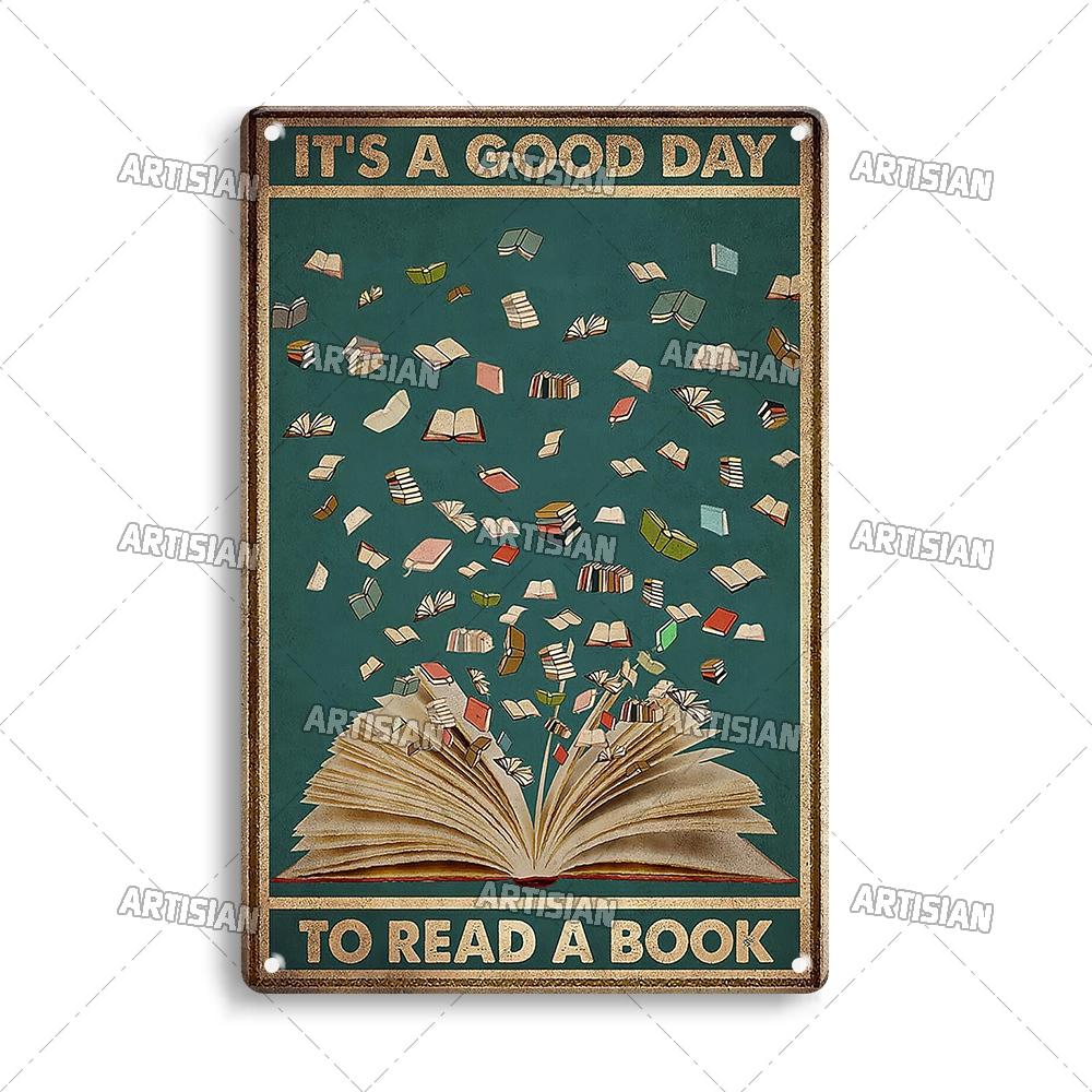 Artisian Reading Vintage Metal Sign Read Book Tin Plaque Girl Loves Books Classic Decorative Poster Wall Decor Garage Bar Pub