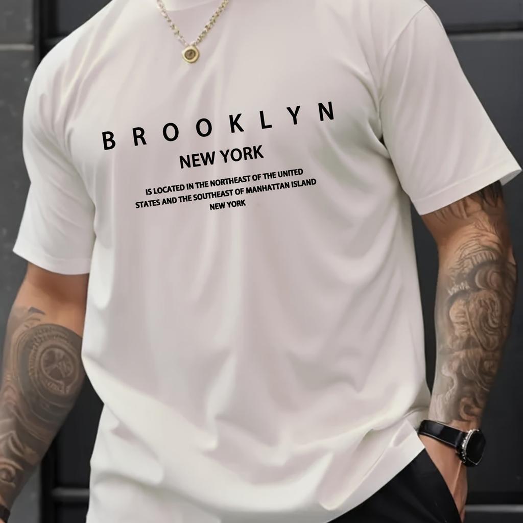 Summer Men's 100% Pure Cotton Casual Loose Plus Size Brooklyn Print Comfortable Sports Round Neck Short Sleeved T-shirt Top