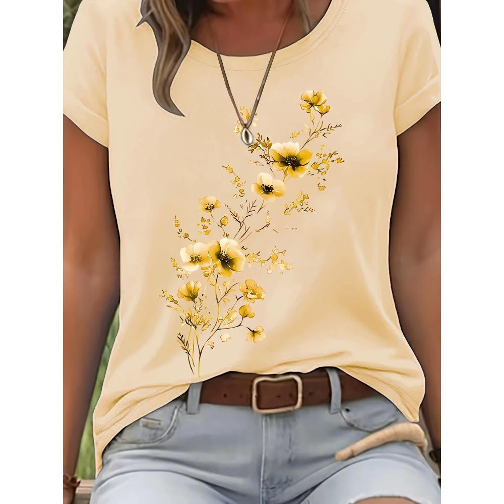 T-shirt da Donna con Ramo Floreale Viola - Grafica Delicata di Fiori ad Acquerello, Top Casual Viola Chiaro