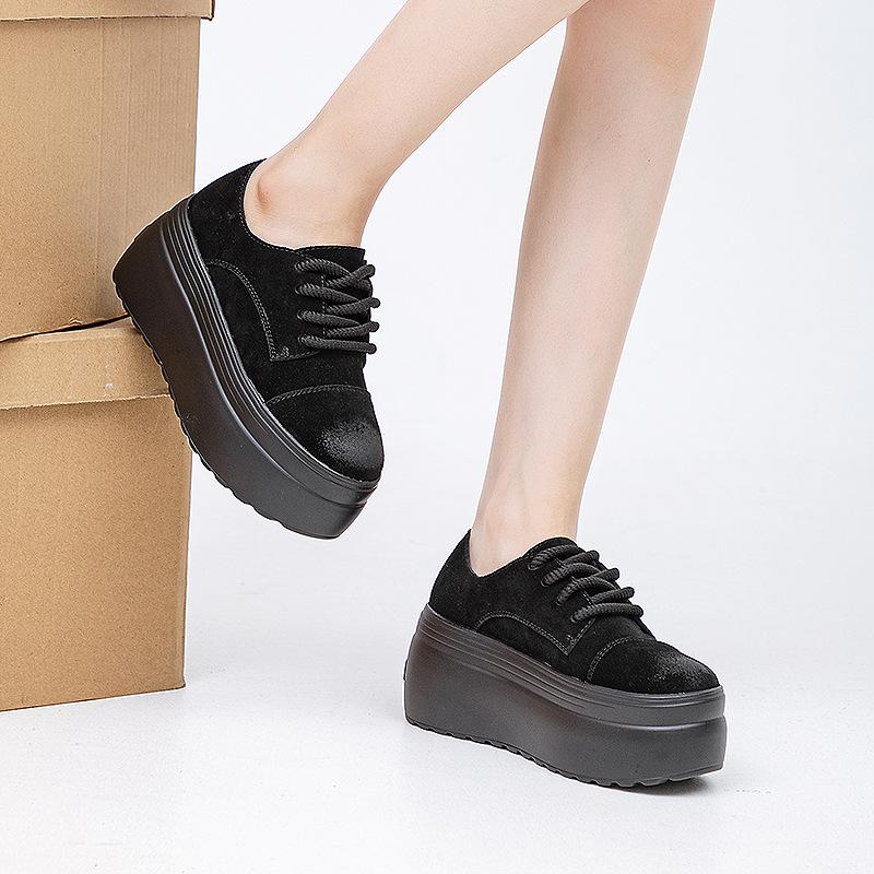 

Повседневная платформа, весна и осень 2025, новые универсальные матовые туфли из коровьей кожи, низкие, на шнуровке, простая мода, однотонные, тренд 39 чёрный