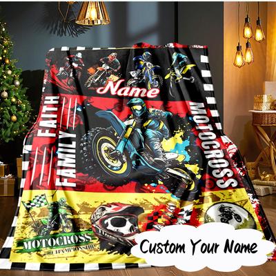 Custom Name Sport Bike  Blanket  Ideal Bedding Blanket Perfect for Travel, Camping, Living Rooms, Offices, Sofas, Fan Christmas Gift