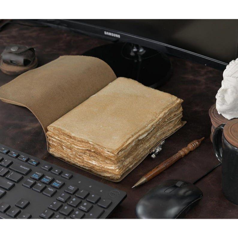 Vintage Leather Journal: Blank Book of Shadows with Deckle Edge Paper