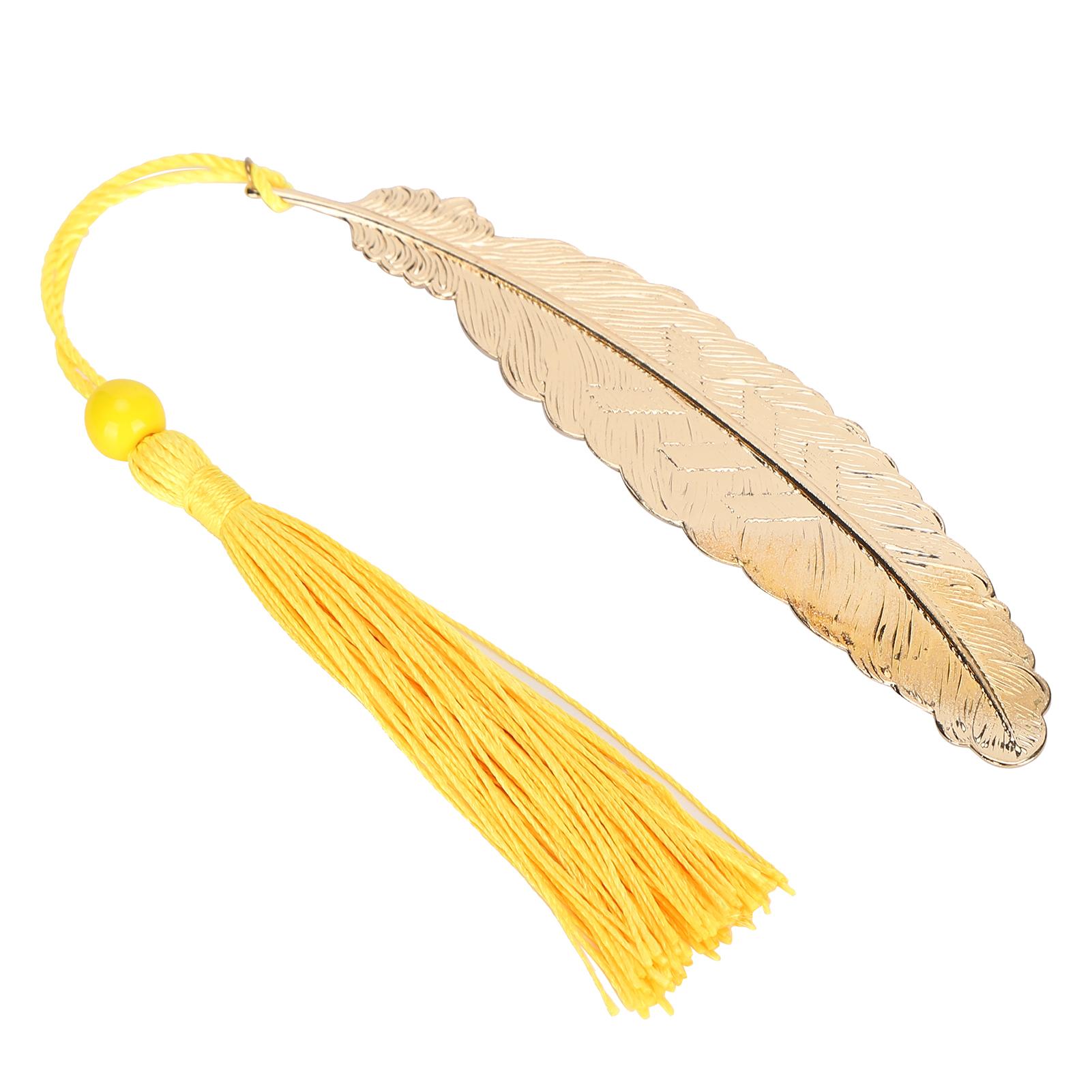 

Metal Feather Shape Bookmarks Vintage Feather Bookmarks with Tassels Gifts for ReadingYellow Tassels