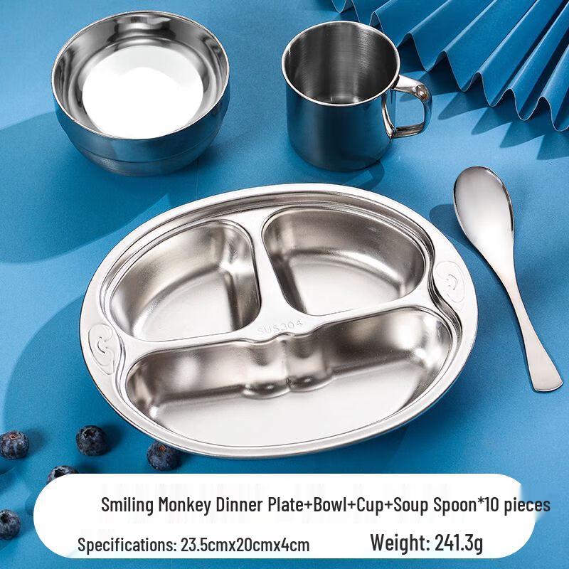 Kids' Stainless Steel Divided Dinner Plate Set
