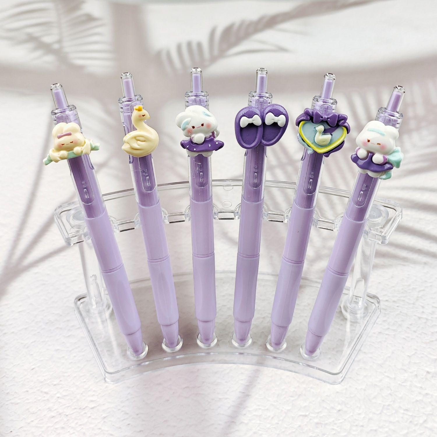 New Dreamy Swan Pendant Pen, ST Tip Exercise Pen, Planet Student Neutral Pen, Black, 0.5mm 6pcs