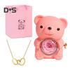 Preserved Rose Hug Bear Gift with Heart Necklace Rotatable Eternal Flower Bear Gift Box Wife Mom Grandma Girlfriend Valentine's Day Birthday Gift