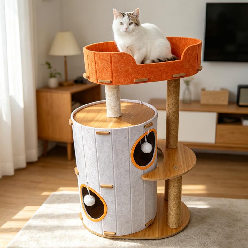 Multi-Level Cat Tree with Closed Cat Bed and Sisal Scratch Board, Insulated Tree House for Winter, Indoor Pet Furniture