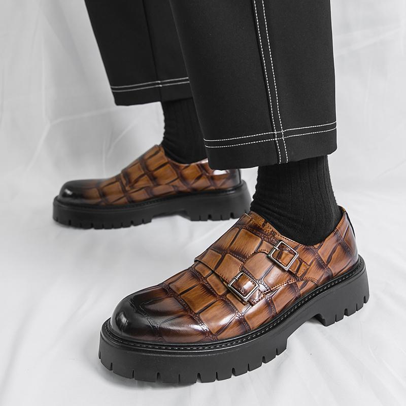 Men Platform Shoes Loafer Dress Elevator Punk monk Shoes Formal Business White Thick Sole Creepers Plus Size