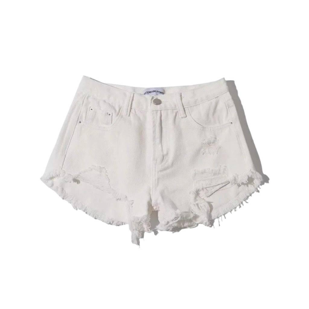 Trendy Women's Spicy Girl Low-Waist Ripped Denim Shorts - Summer Frayed & Irregular Crop Style