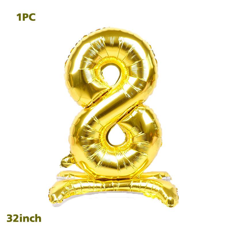 32 Inch Gold 3D Number Standing Aluminum Foil with Base for Birthday Party Decorations