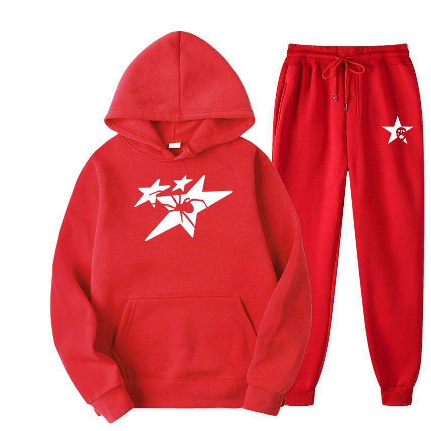 Direct supply Printed hooded sweater sweatpants set Loose casual men's sweater set Manufacturers have a large number of spot