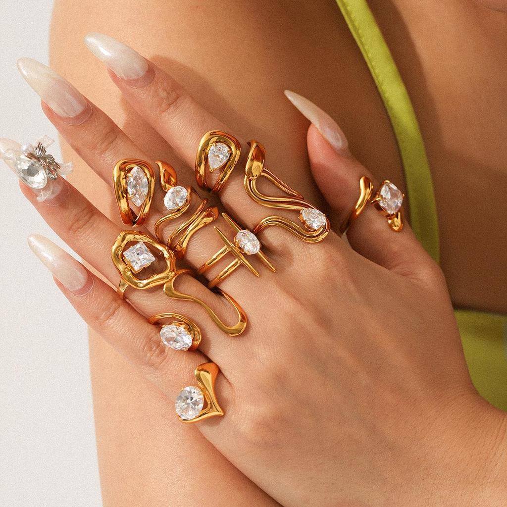 High-End Zircon Stainless Steel Ring Set for Women - Durable & Stylish Titanium Design